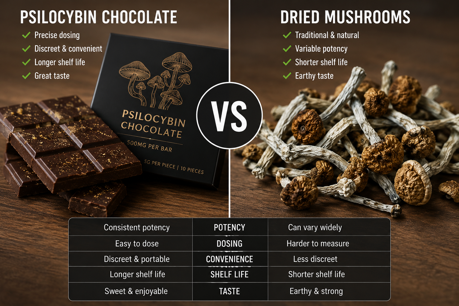 psilocybin chocolate vs dried mushrooms